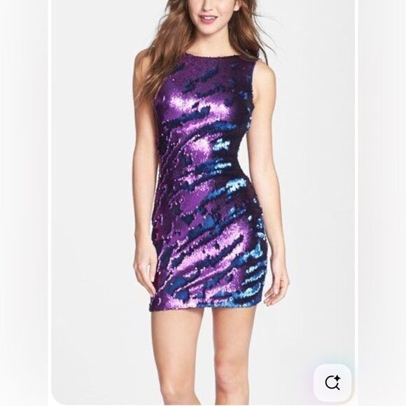 Dress the Population Kim Sequin Two-Tone Mini Dress Blue Purple Sparkle Small - Picture 8 of 8